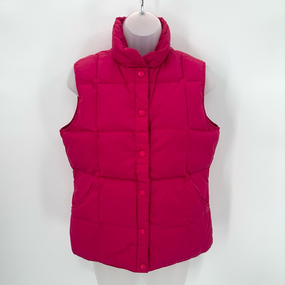 LANDS END Puffer Vest Womens XS Pink Goosedown Snap Front Nylon Gorpcore SPOTS